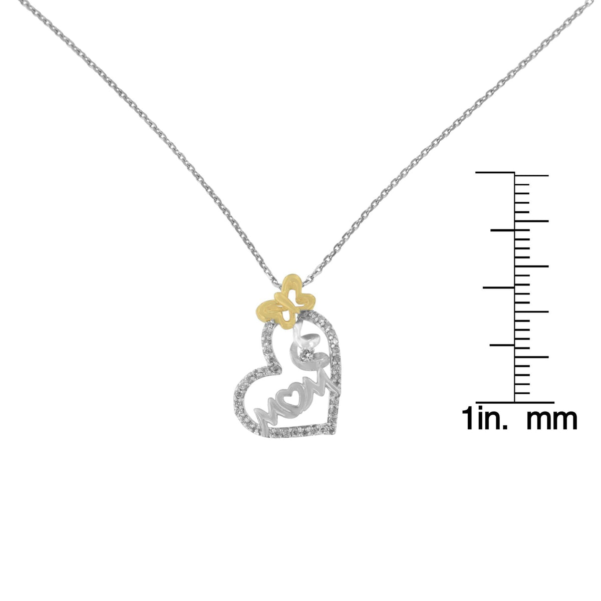 Two Tone .925 Sterling Silver 1/5 cttw Diamond Mom and Heart Pendant Necklace (H-I, I1-I2)