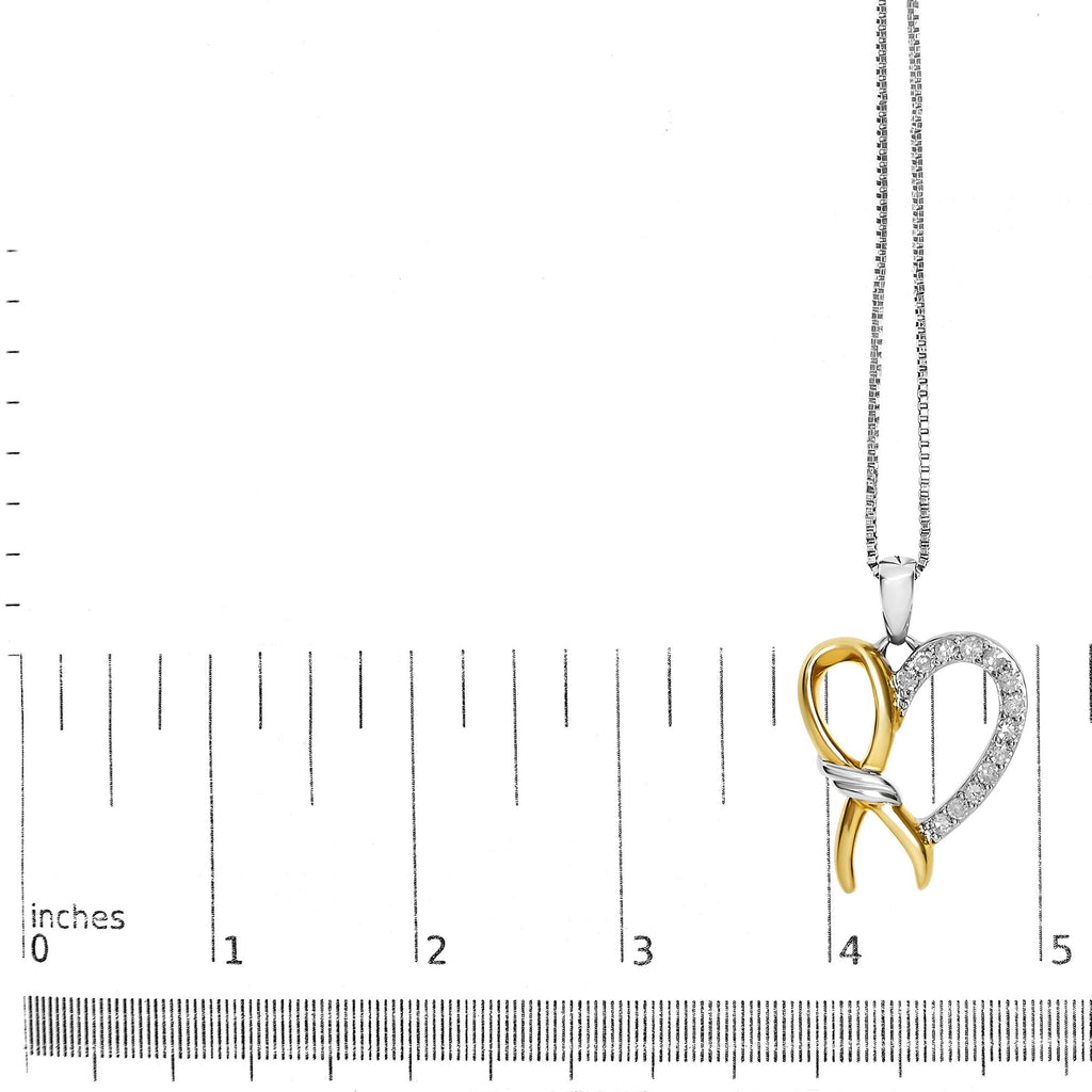 10K Yellow Gold Plated .925 Sterling Silver 1/5 Cttw Diamond Ribbon Heart Pendant Necklace (H-I Color, I2-I3 Clarity) - 18in