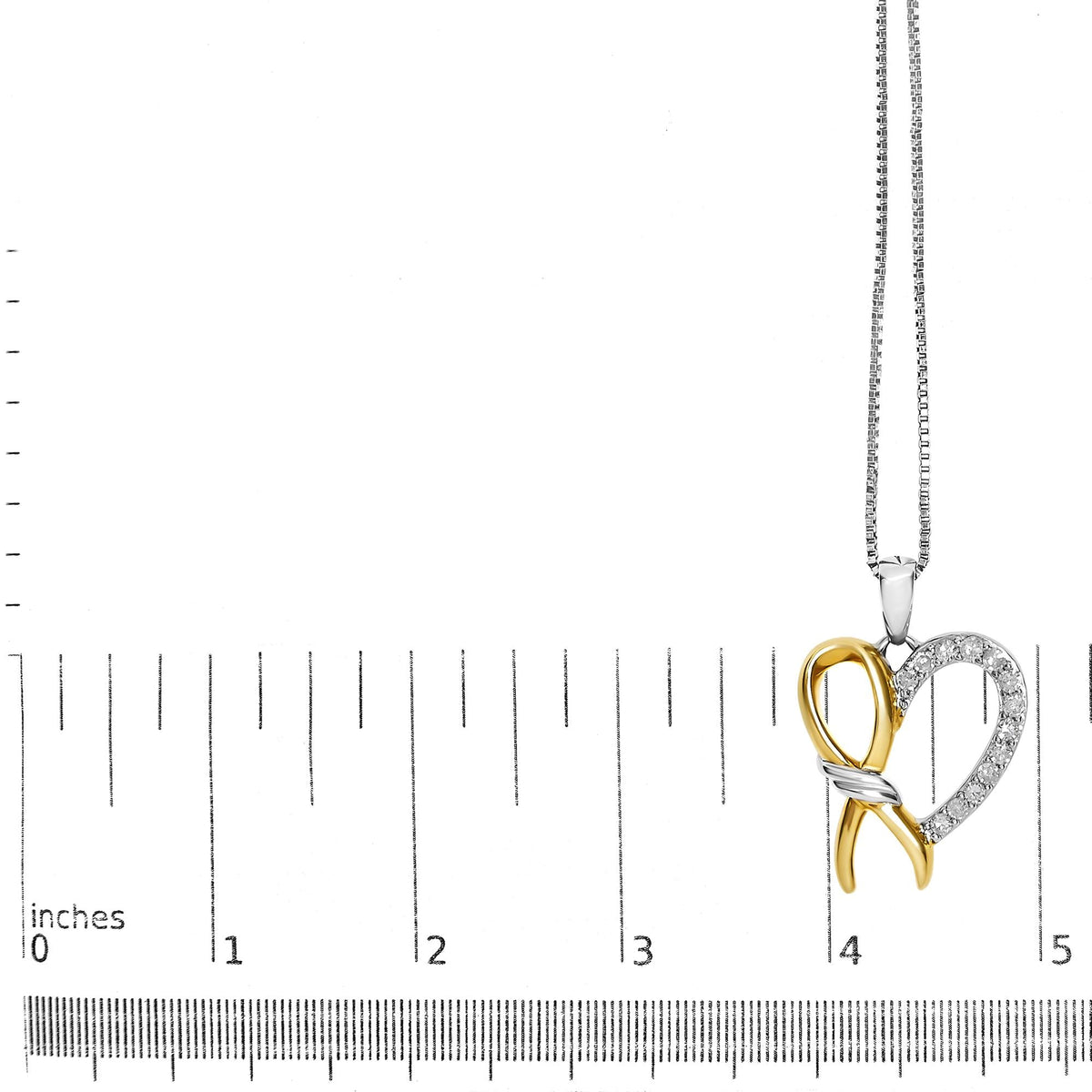 10K Yellow Gold Plated .925 Sterling Silver 1/5 Cttw Diamond Ribbon Heart Pendant Necklace (H-I Color, I2-I3 Clarity) - 18in