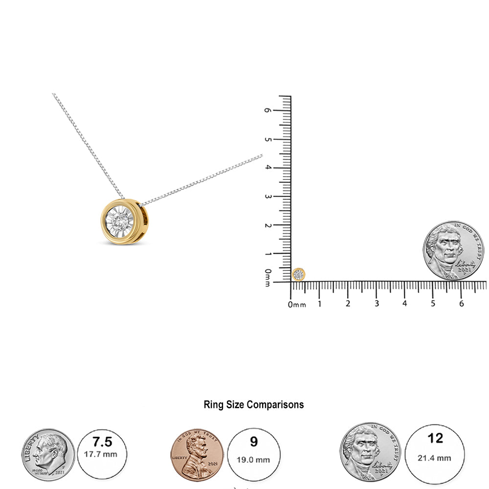 10K Yellow Gold 1/10 Cttw Bezel Solitaire Round-Cut Diamond 18in Pendant Necklace (J-K Color, I2-I3 Clarity)