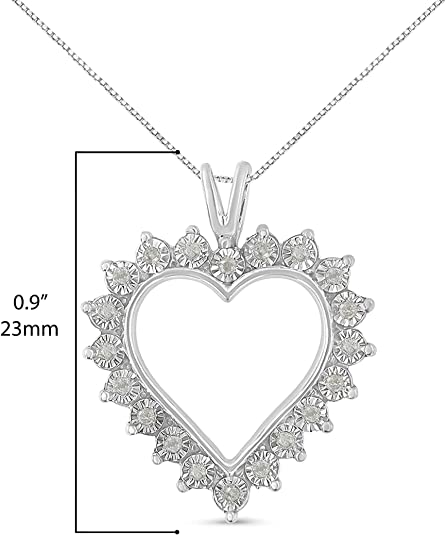.925 Sterling Silver 1/4 Cttw Miracle Set Diamond Open Heart 18in Pendant Necklace (I-J Color, I3 Clarity)