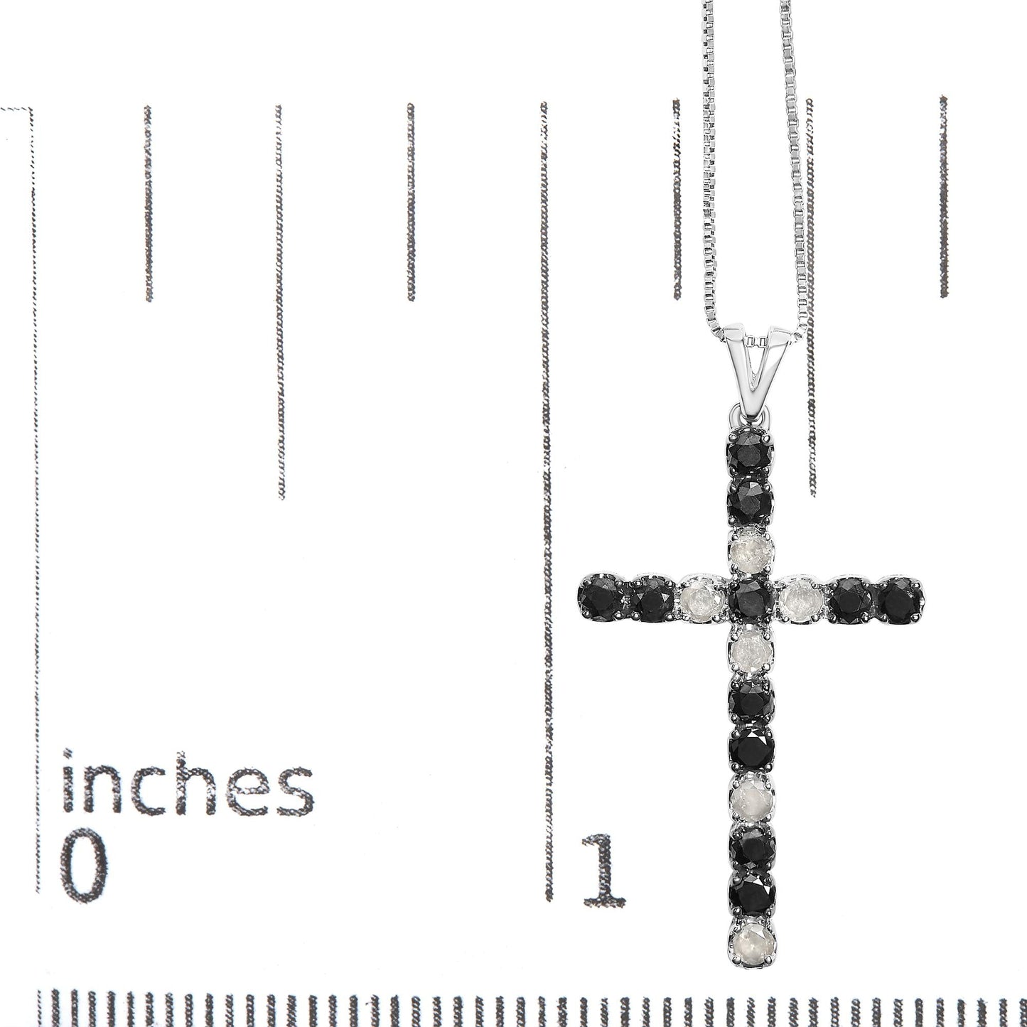 .925 Sterling Silver 1.0 Cttw Black and White Diamond Alternating Classic Cross 18in Pendant Necklace (Black/I-J Color, I3 Clarity)