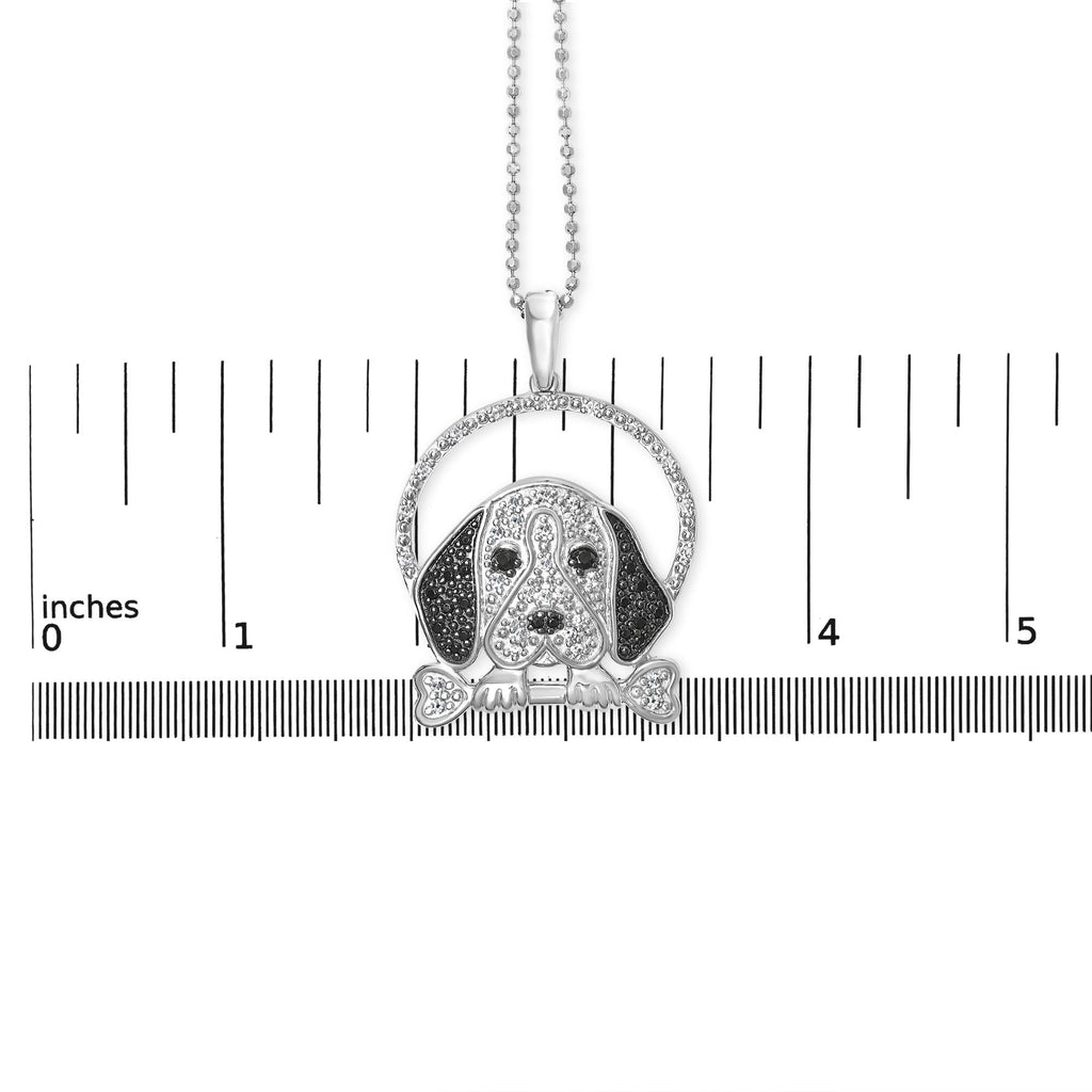 .925 Sterling Silver 1/4 Cttw White and Black Diamond Beagle Dog and Bone Pendant Necklace (I-J Color, I2-I3 Clarity) - 18in