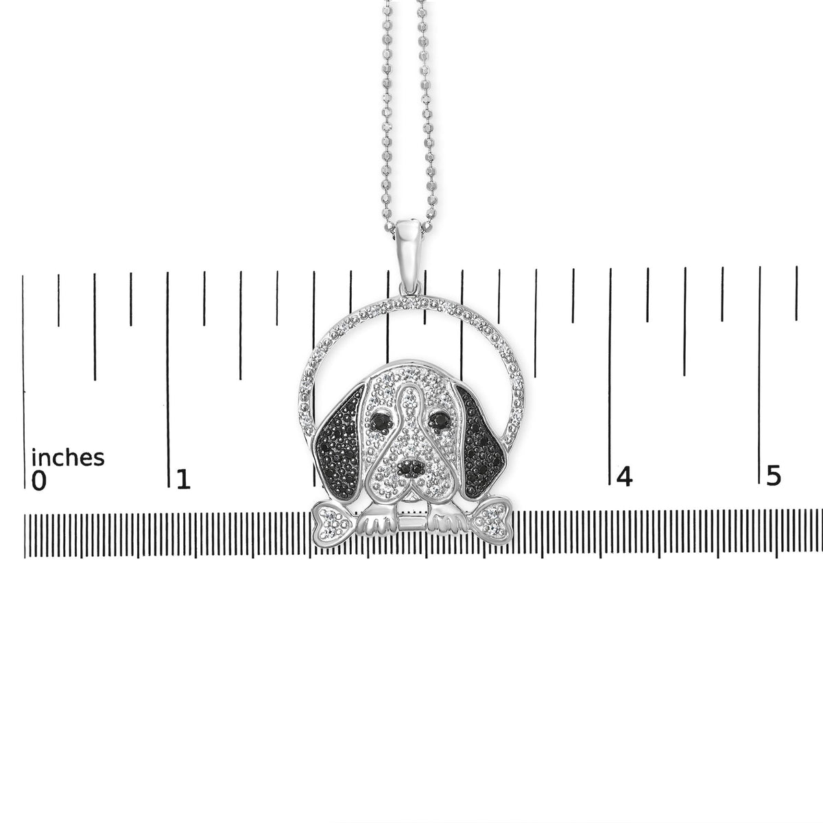 .925 Sterling Silver 1/4 Cttw White and Black Diamond Beagle Dog and Bone Pendant Necklace (I-J Color, I2-I3 Clarity) - 18in