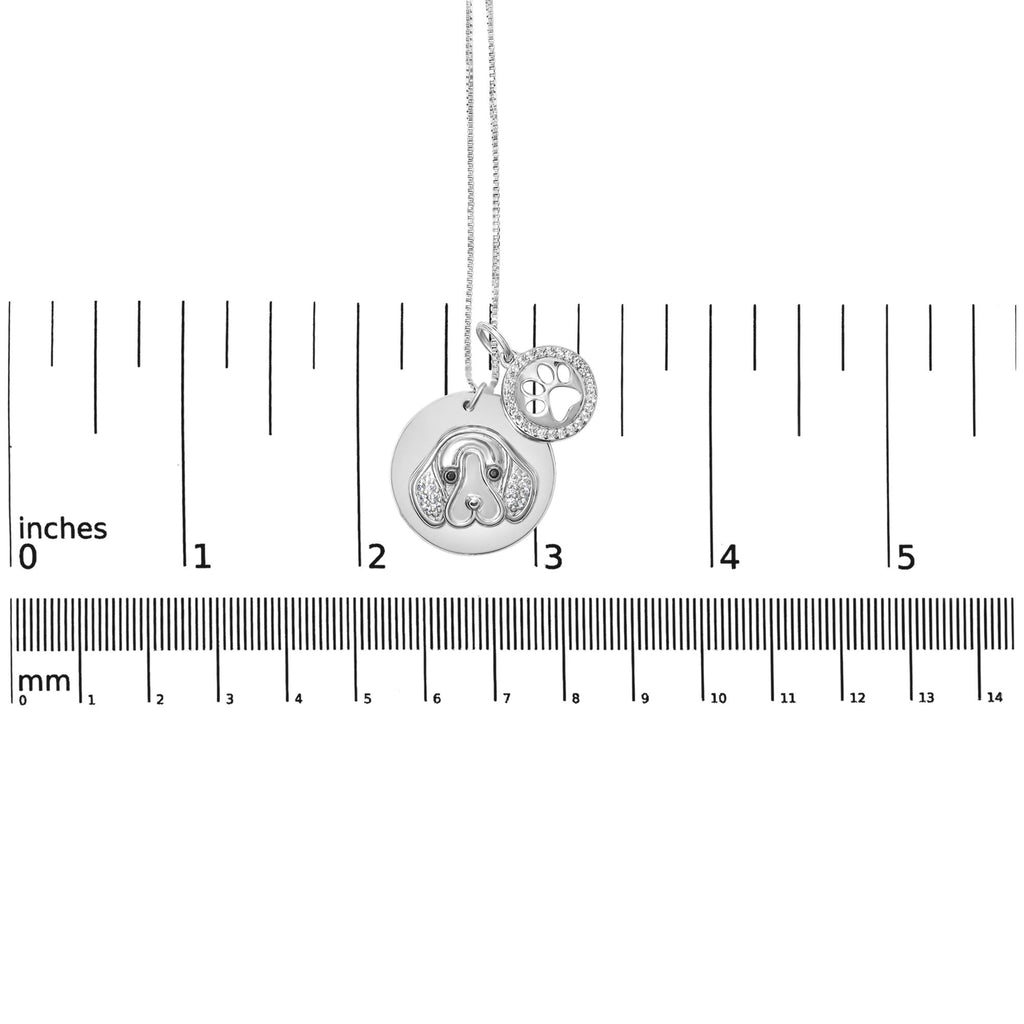 .925 Sterling Silver 1/5 Cttw White and Black Diamond Beagle Dog Medallion and Charm 18in Pendant Necklace (I-J Color, I2-I3 Clarity)