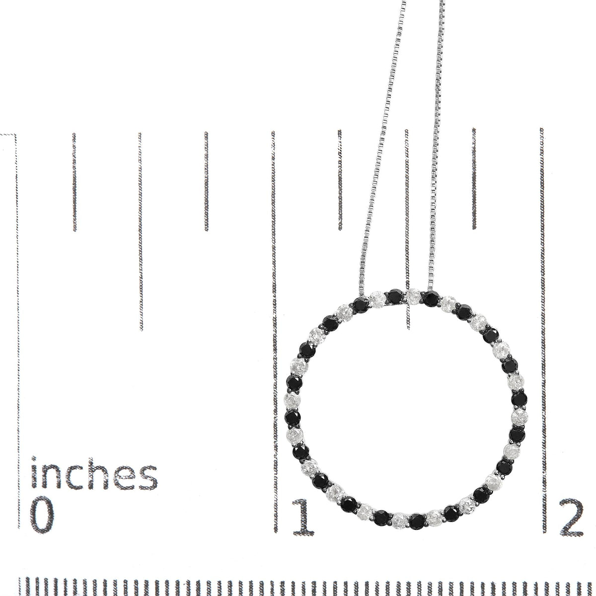 .925 Sterling Silver 2.0 Cttw Alternating Black and White Diamond Open Hoop Circle Pendant Necklace (H-I Color, I2-I3 Clarity) - 18 Inches
