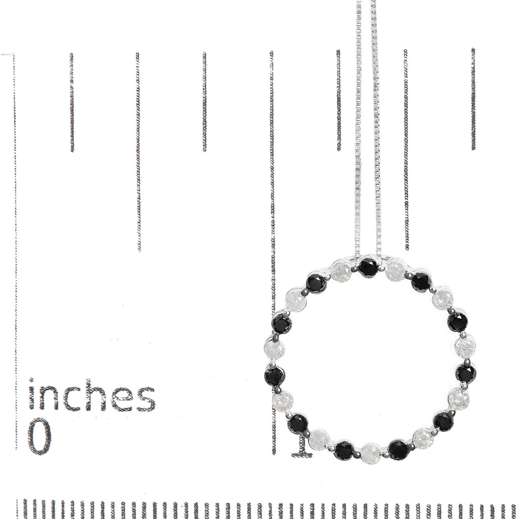 .925 Sterling Silver 1 3/4 Cttw Alternating Black and White Diamond Open Circle Hoop Pendant Necklace (H-I Color, I2-I3 Clarity) - 18 Inches