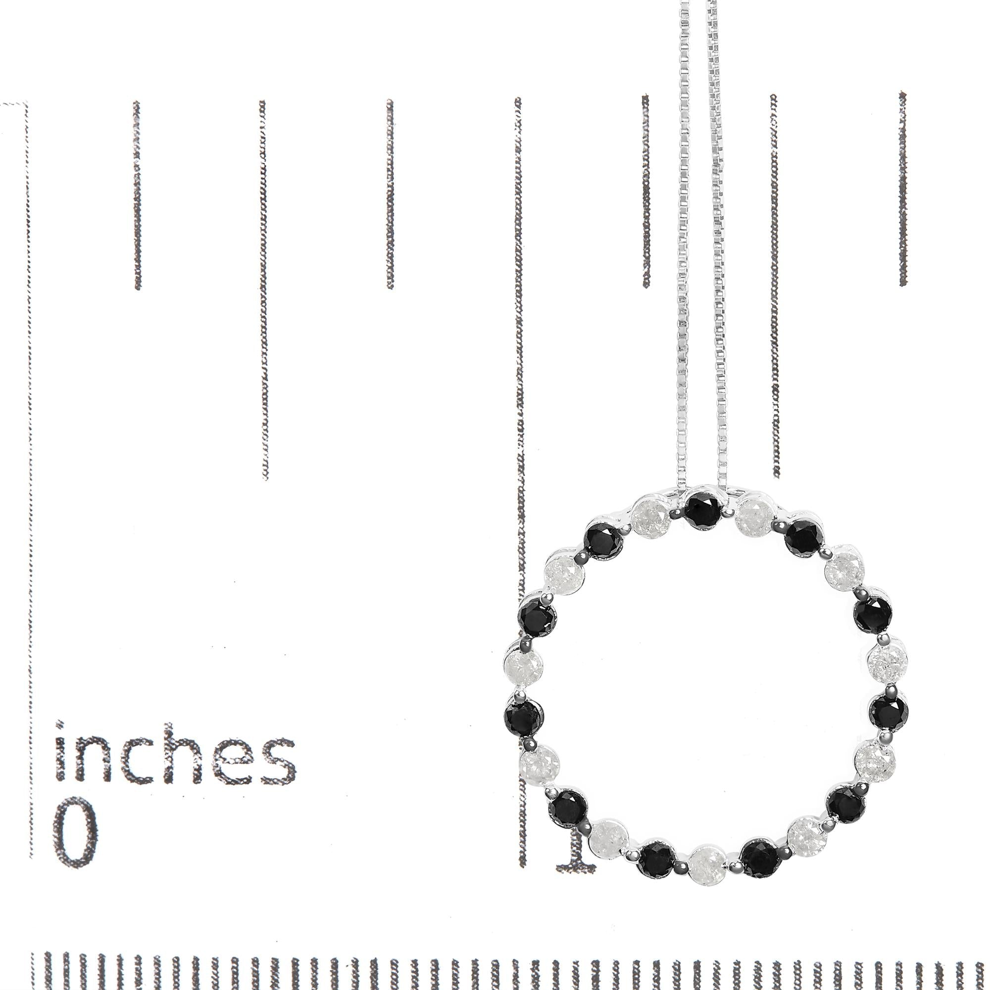 .925 Sterling Silver 1 3/4 Cttw Alternating Black and White Diamond Open Circle Hoop Pendant Necklace (H-I Color, I2-I3 Clarity) - 18 Inches