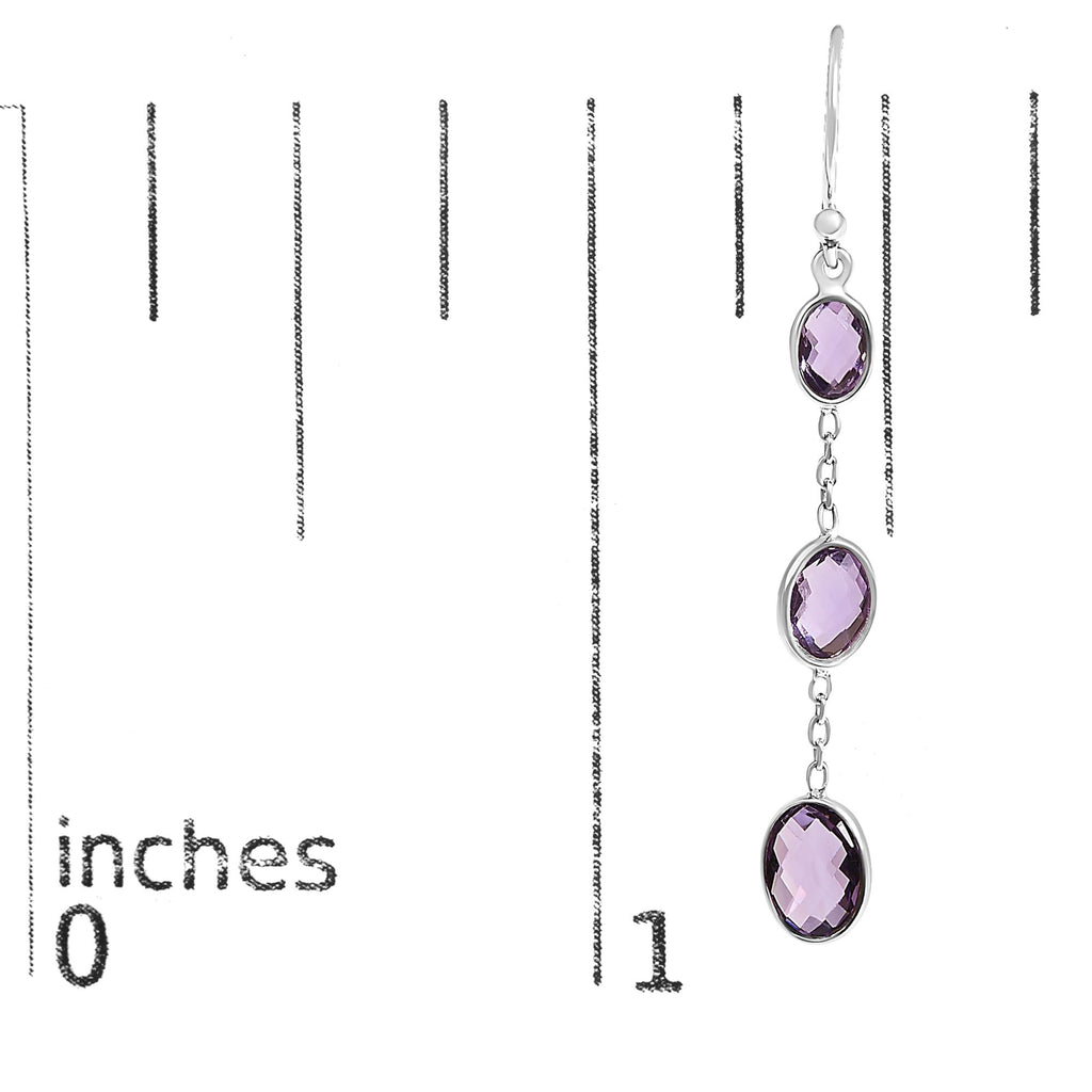 .925 Sterling Silver Checkerboard Cut Oval Purple Amethyst 2 Inch Drop and Dangle Earrings