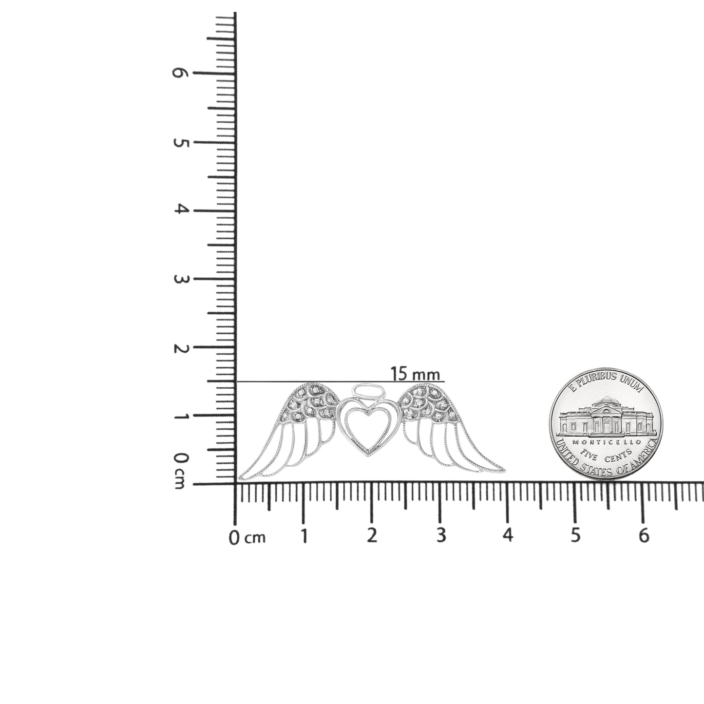 .925 Sterling Silver Pave-Set Diamond Accent Angel Wing 18in Double Heart Pendant Necklace (I-J Color, I1-I2 Clarity)