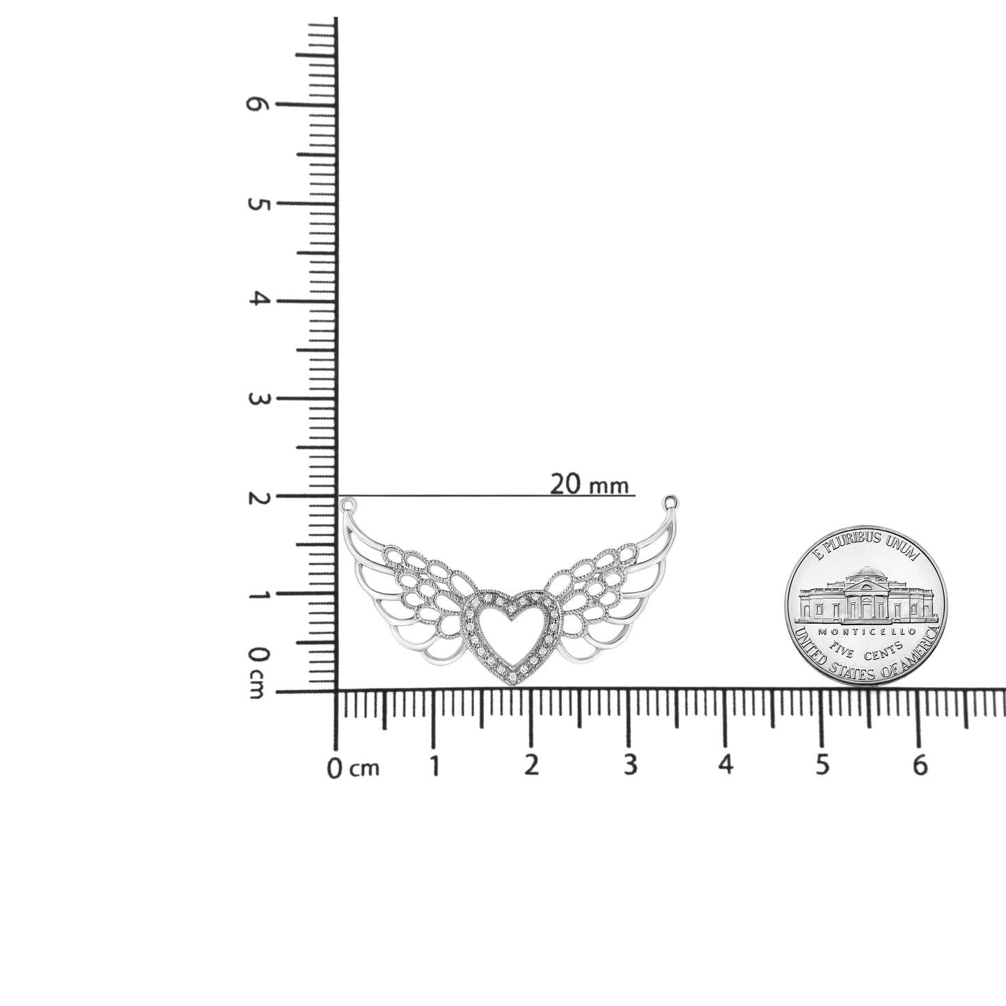 .925 Sterling Silver Pave-Set Diamond Accent Fairy Wing 18in Heart Pendant Necklace (I-J Color, I1-I2 Clarity)