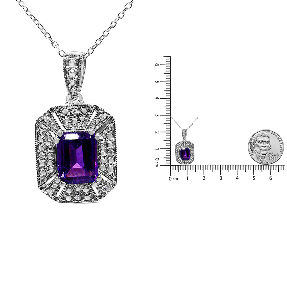 .925 Sterling Silver Purple Amethyst and Diamond Accent Art Deco Style 18in Pendant Necklace (I-J Color, I1-I2 Clarity)