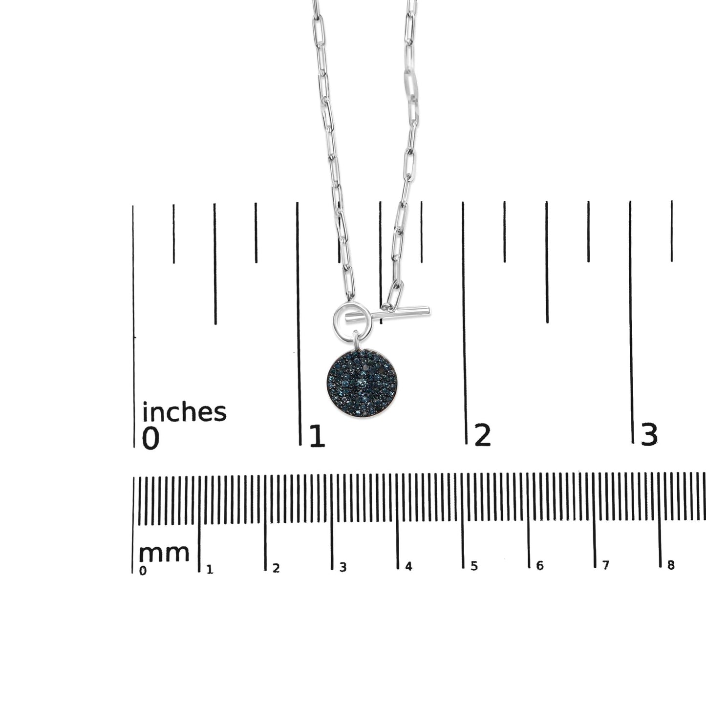.925 Sterling Silver 3/8 Cttw Blue Diamond Medallion with Toggle Bale Paperclip Chain Pendant Necklace (Blue Color, SI1-SI2 Clarity) - 18in