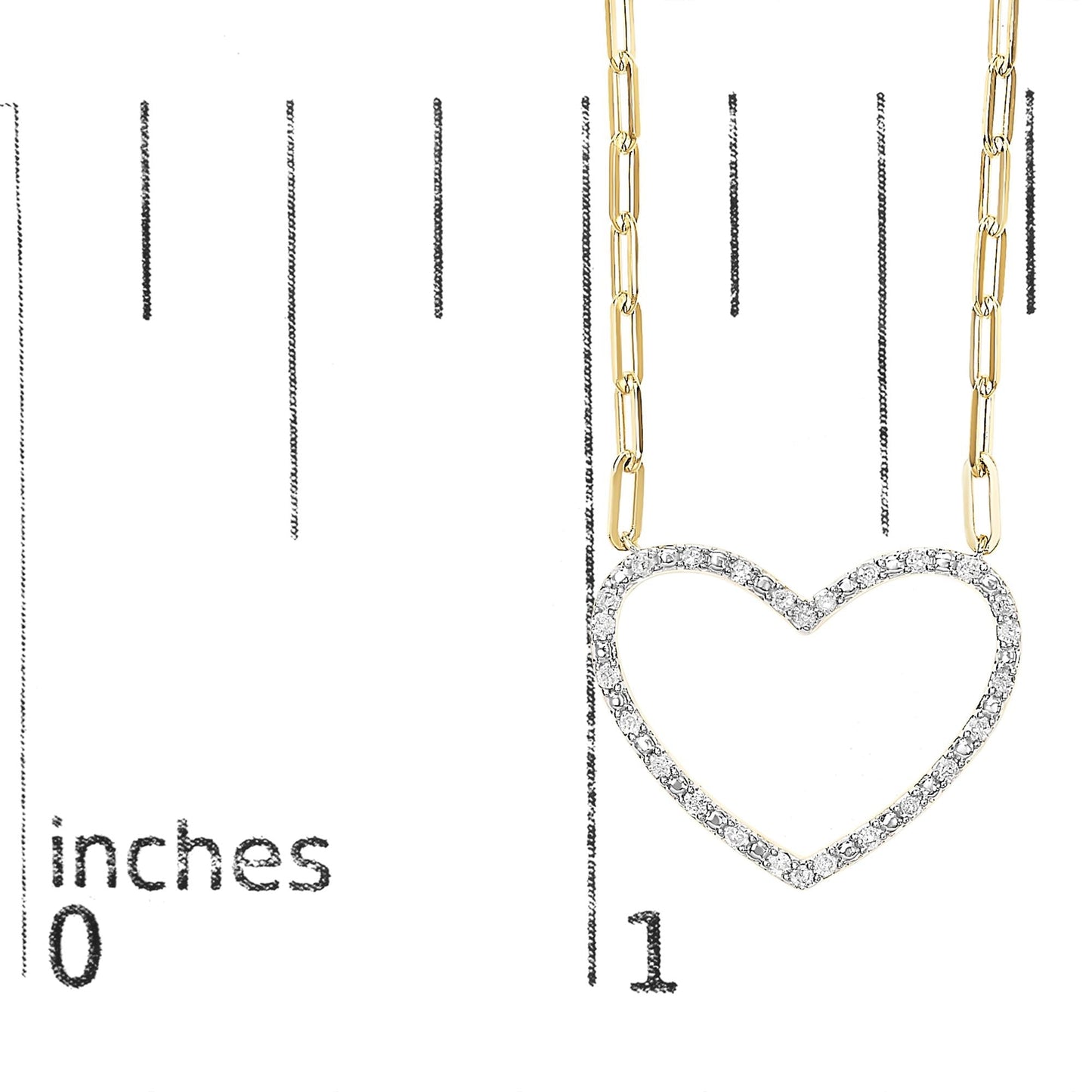 14K Yellow Gold Plated .925 Sterling Silver 1/4 Cttw Diamond Open Heart with Paperclip Chain Pendant Necklace (I-J Color, I2-I3 Clarity) - 18 inches