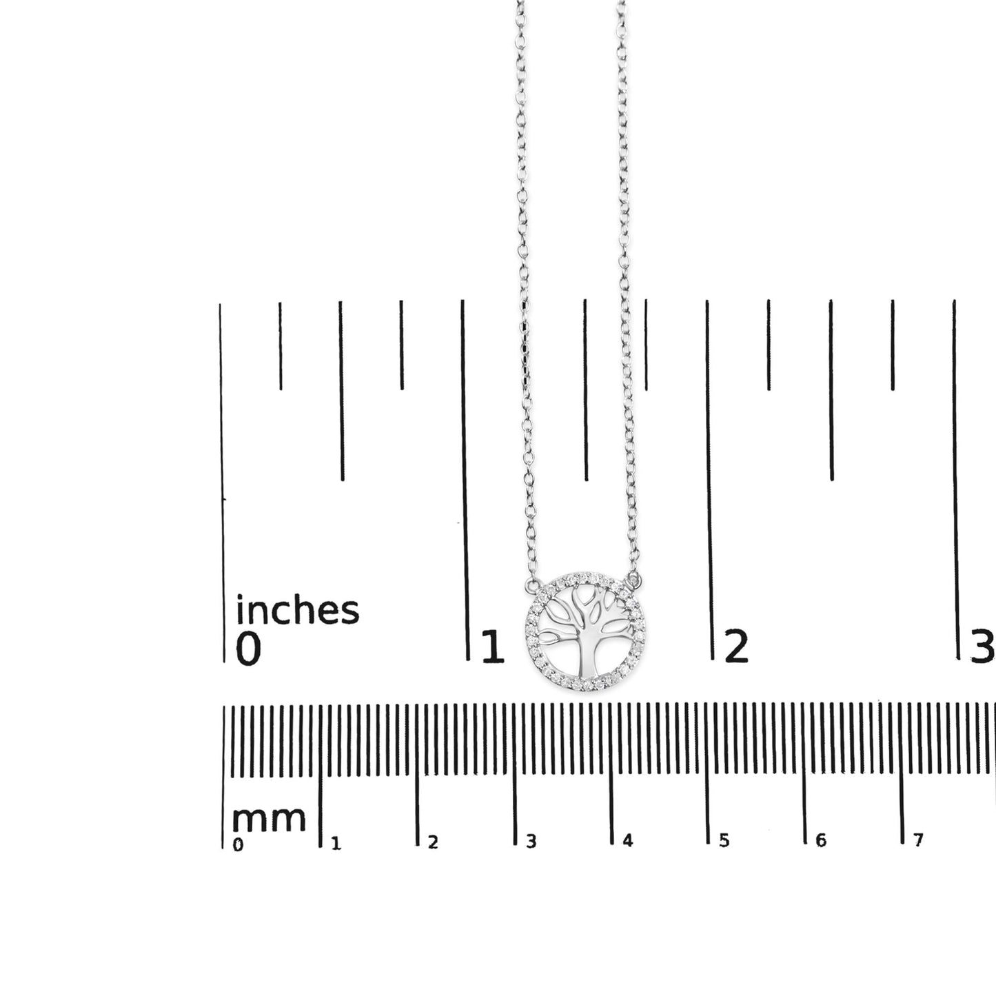 .925 Sterling Silver 1/6 Cttw Diamond Tree of Life and Circle 18in Pendant Necklace (H-I Color, I1-I2 Clarity)
