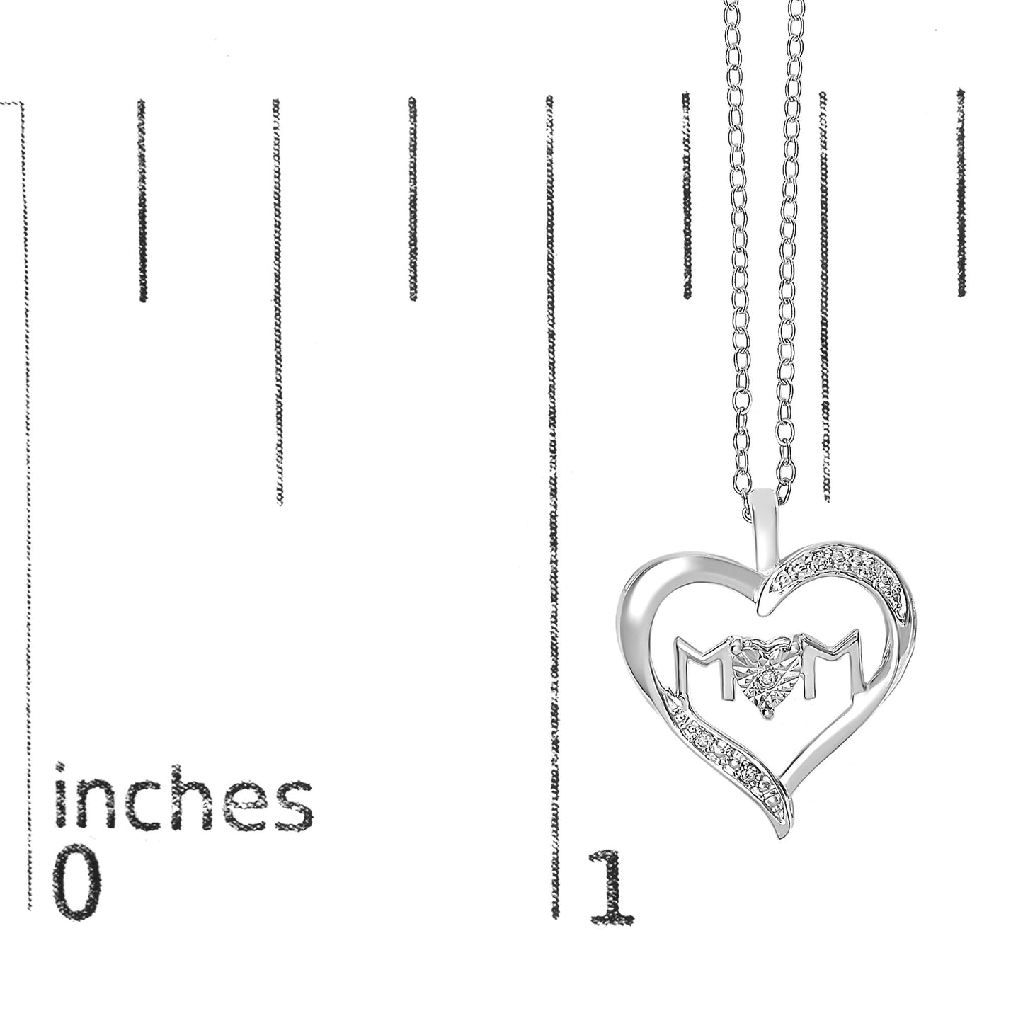 .925 Sterling Silver Diamond Accent MOM with Heart Pendant Necklace (J-K Color, I2-I3 Clarity) - 18 Inches