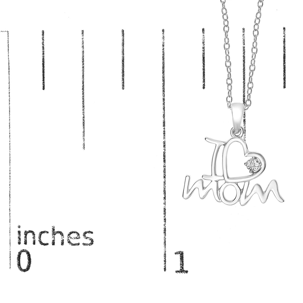 .925 Sterling Silver Diamond Accent "I Love Mom" Heart Pendant Necklace (J-K Color, I2-I3 Clarity) - 18 Inches