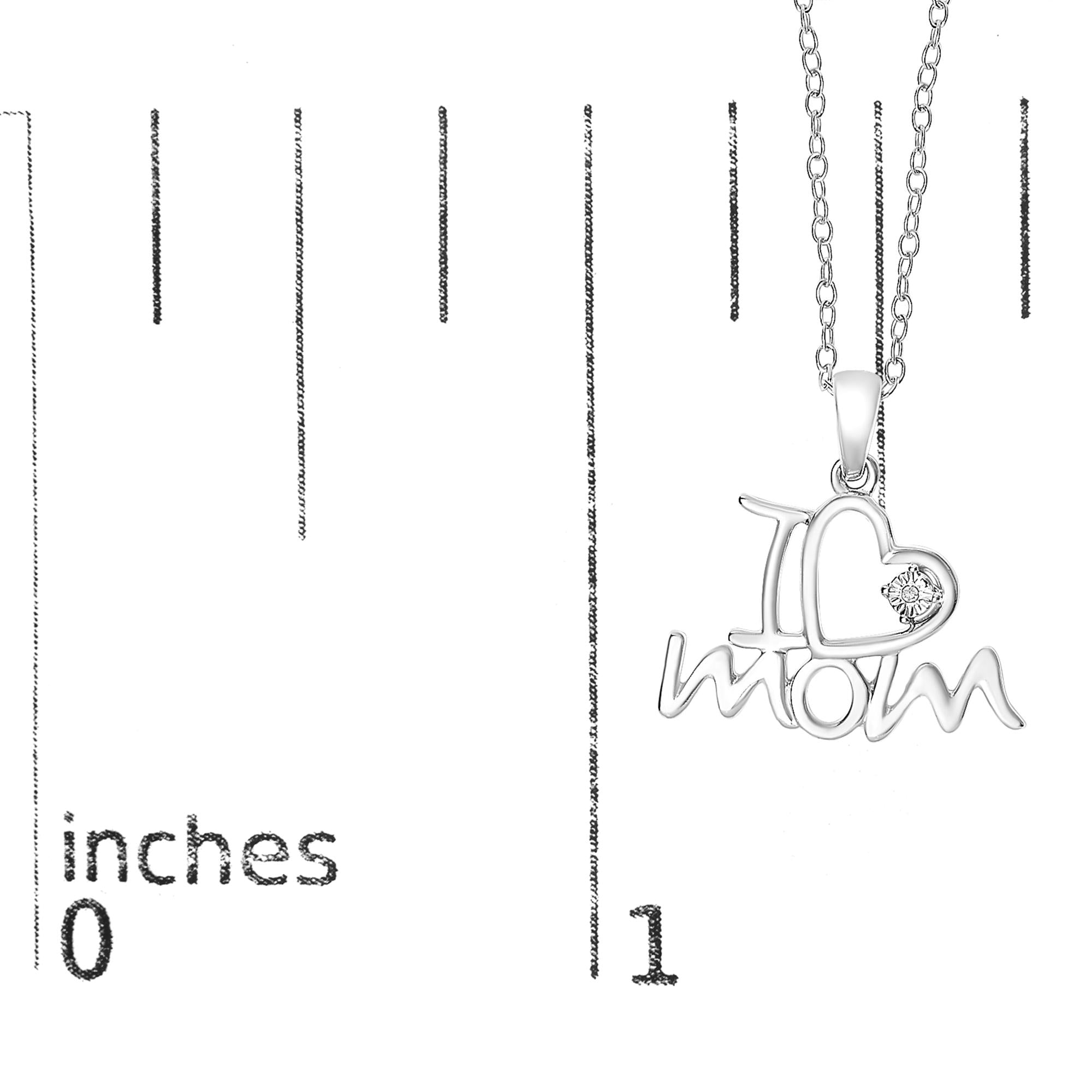 .925 Sterling Silver Diamond Accent "I Love Mom" Heart Pendant Necklace (J-K Color, I2-I3 Clarity) - 18 Inches