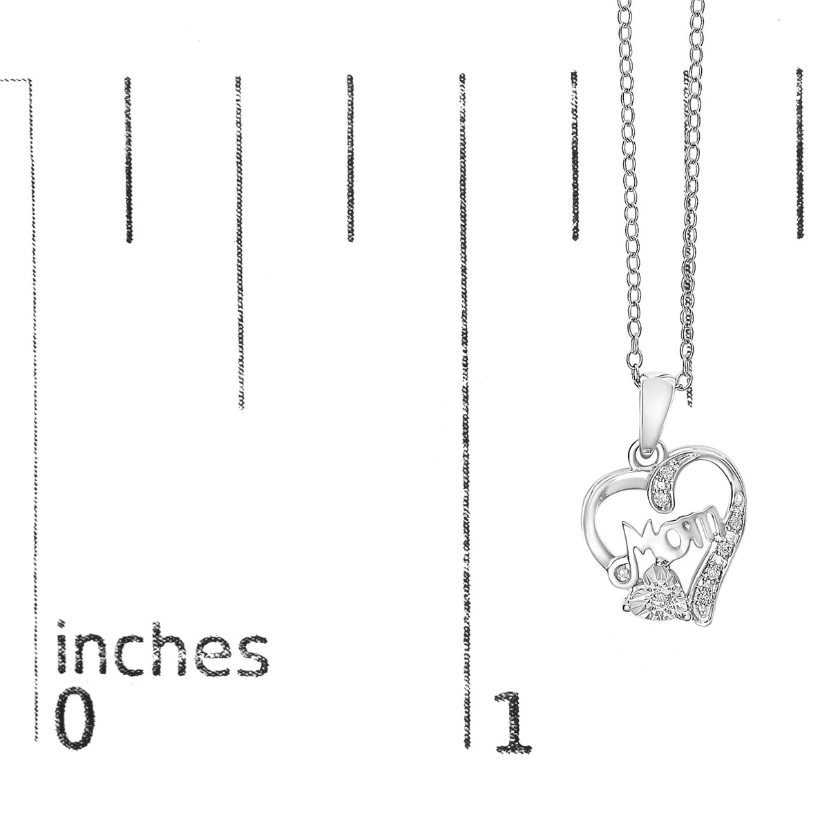 .925 Sterling Silver Diamond Accent Mom with Heart Pendant Necklace (J-K Color, I2-I3 Clarity) - 18 inches