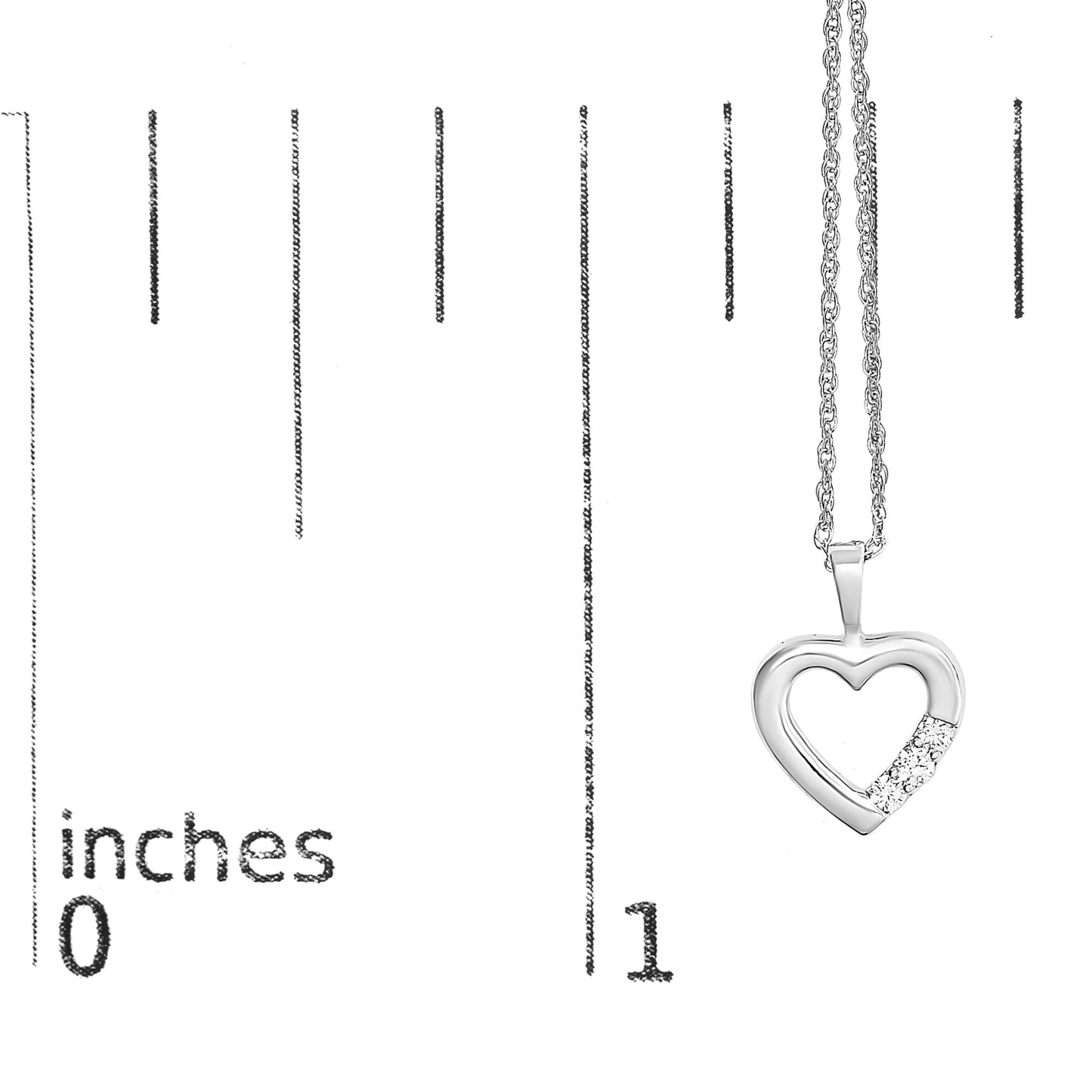 .925 Sterling Silver Lab Grown Diamond 1/4 Cttw Three Stone Heart Pendant Necklace - 18 Inches