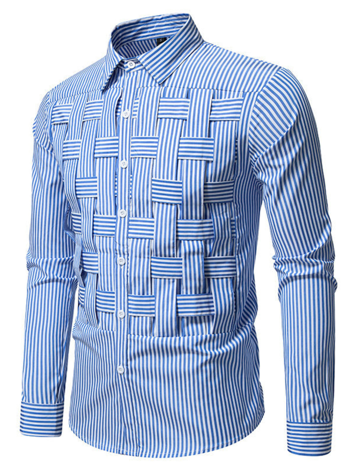 Men's Dynamic Striped Long Sleeve Shirt side angle view blue