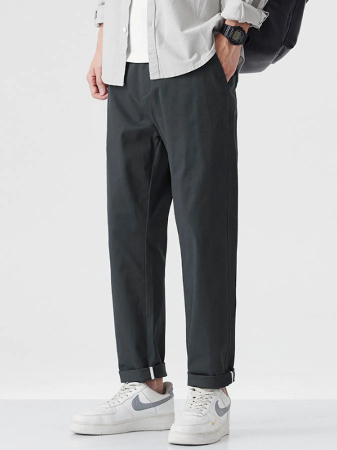 Men's dark grey High Ankle Casual Pants