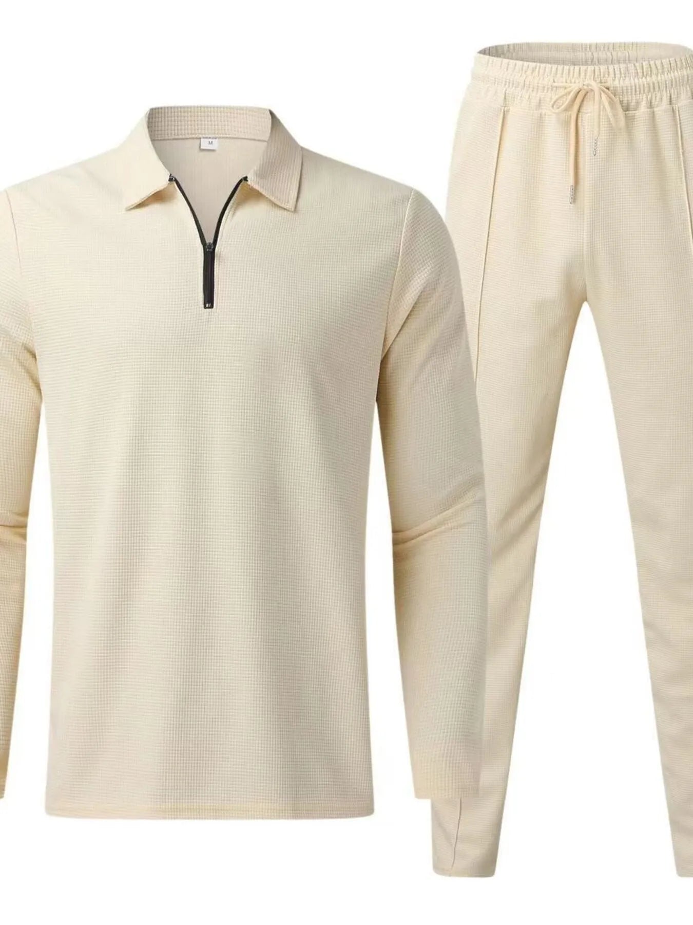 Men's beige Casual Lounge Wear Top and Pants Set 