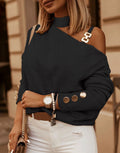 Oblique Long Sleeve Shoulder Chain Womens Top