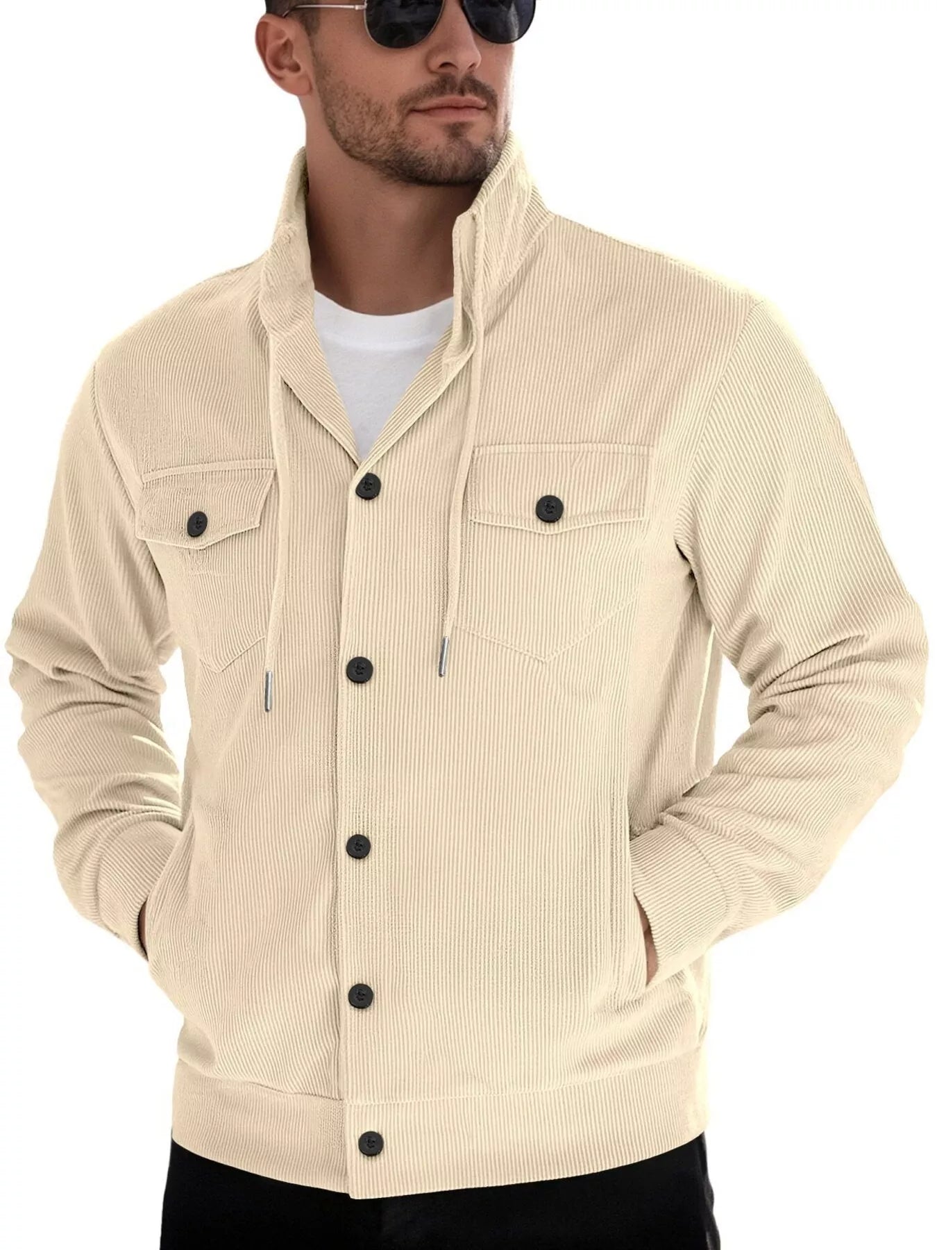 Men's Casual khaki Corduroy Chic Button-Down Jacket 