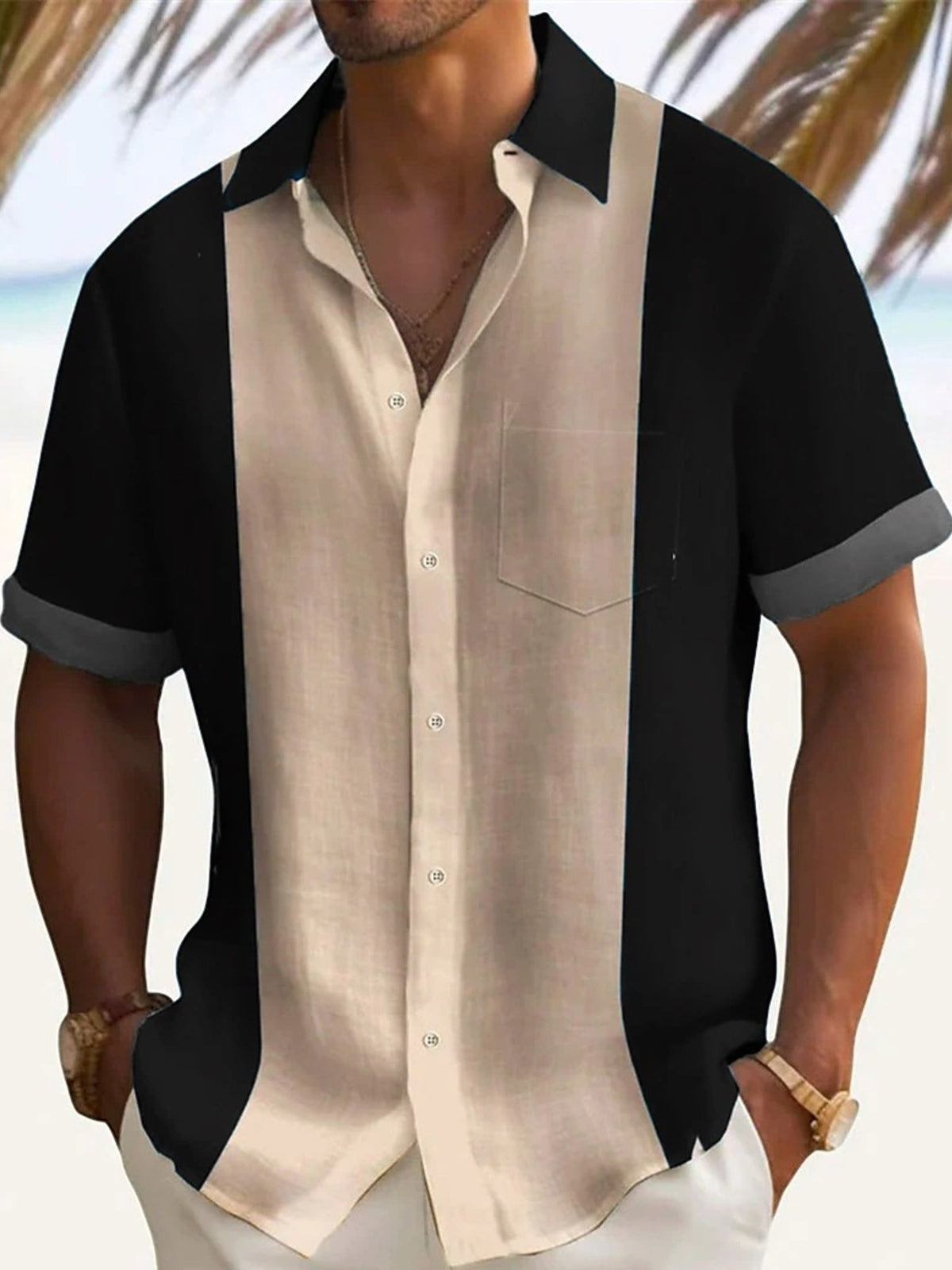 Men's Retro Color Block Vibe black Shirt