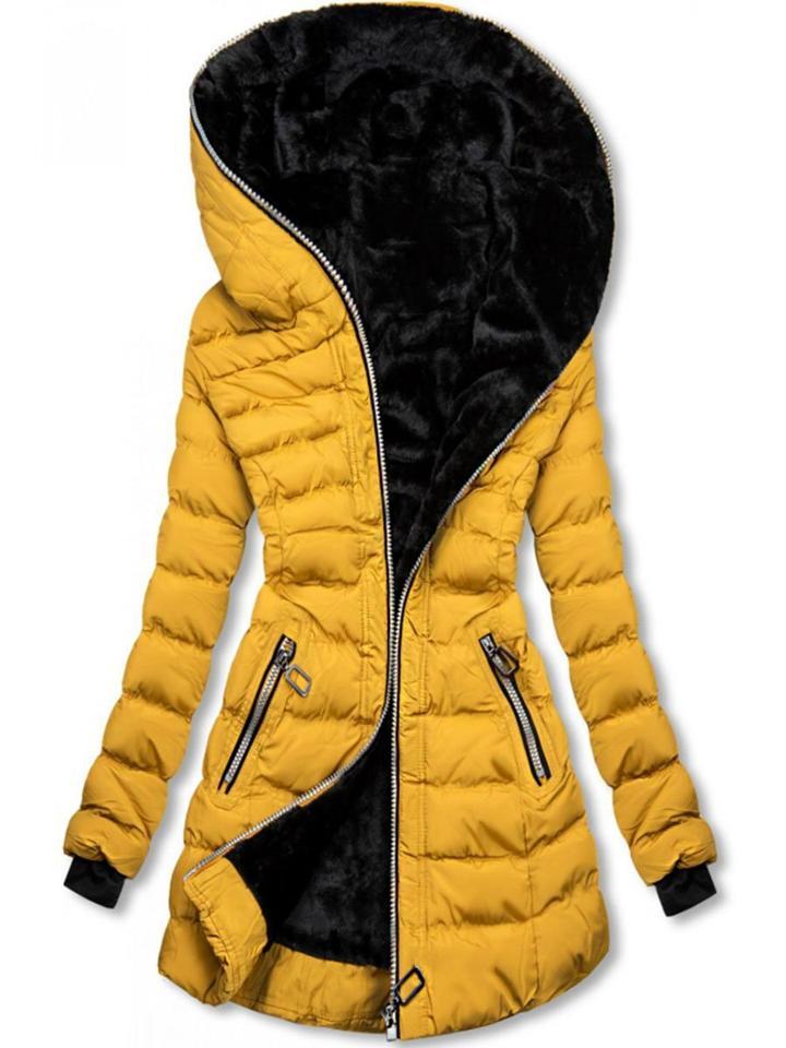 Velvet Whisper: Hooded Long-Sleeved Warm Cotton Puffer Jacket in Bold Hues