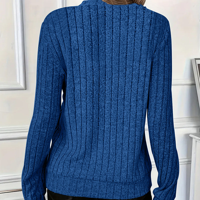Cozy Contour: Half-Zip Round Neck Long-Sleeve Knit Pullover for Effortless Casual Days