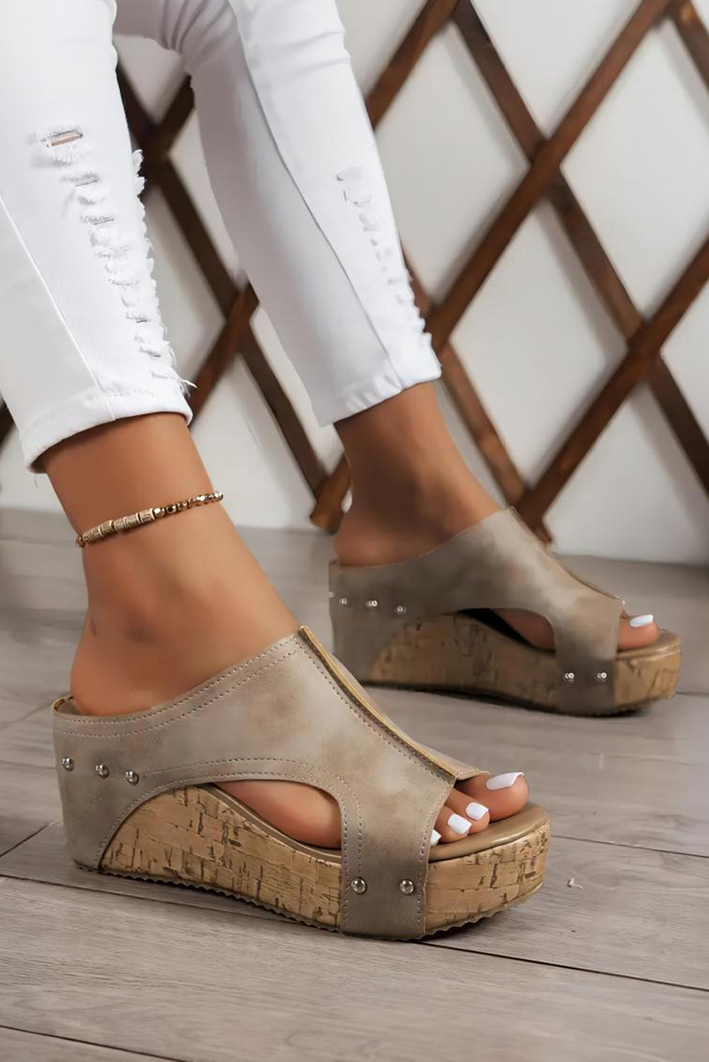 Beige ork- sole open-toe sandals 
