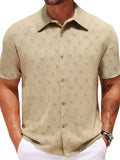 Model wearing a Men's Khaki Perforated Short Sleeve Casual Button Down Shirt