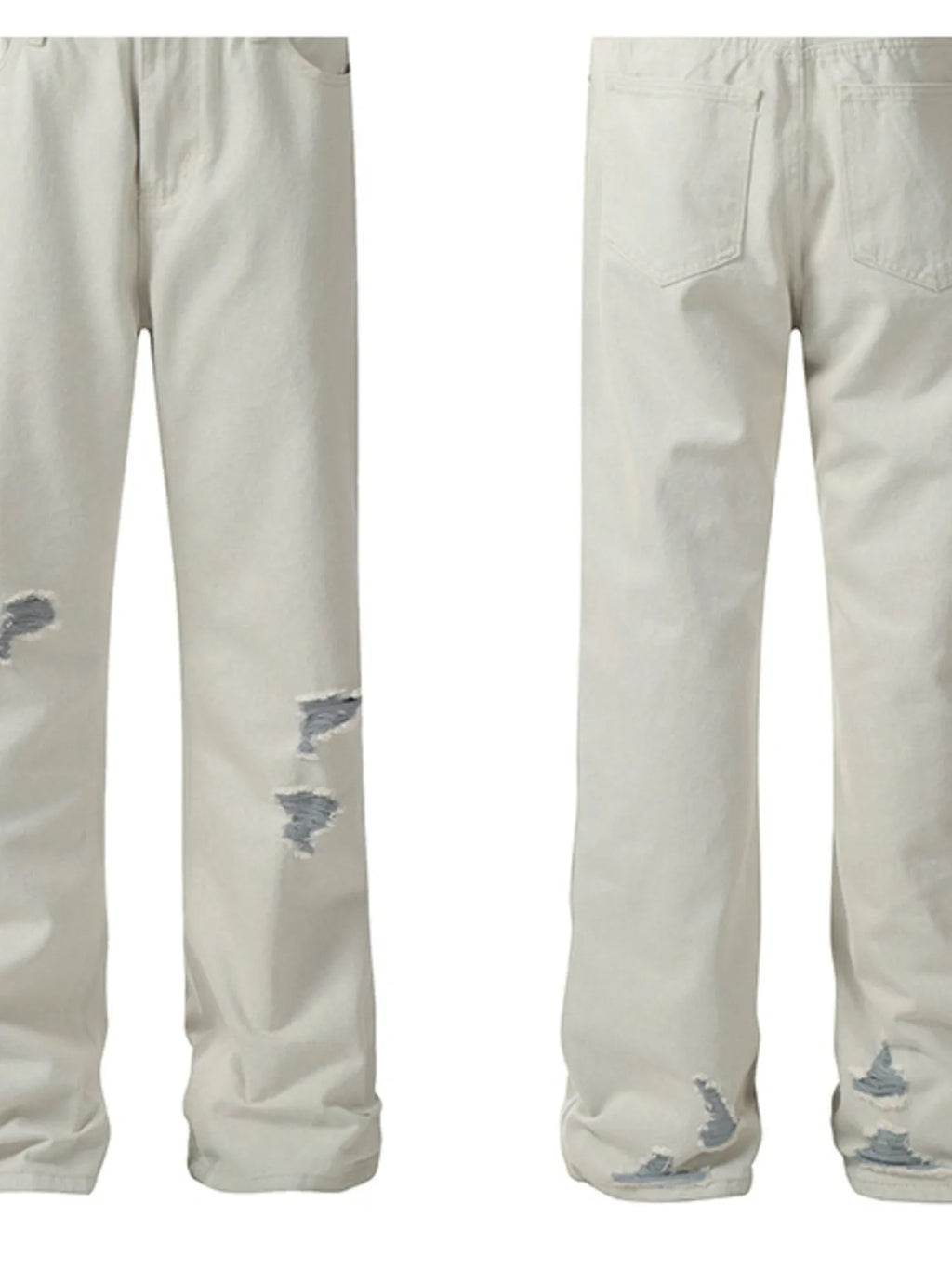 Men's White Distressed Wash Straight Leg Jeans front and back view