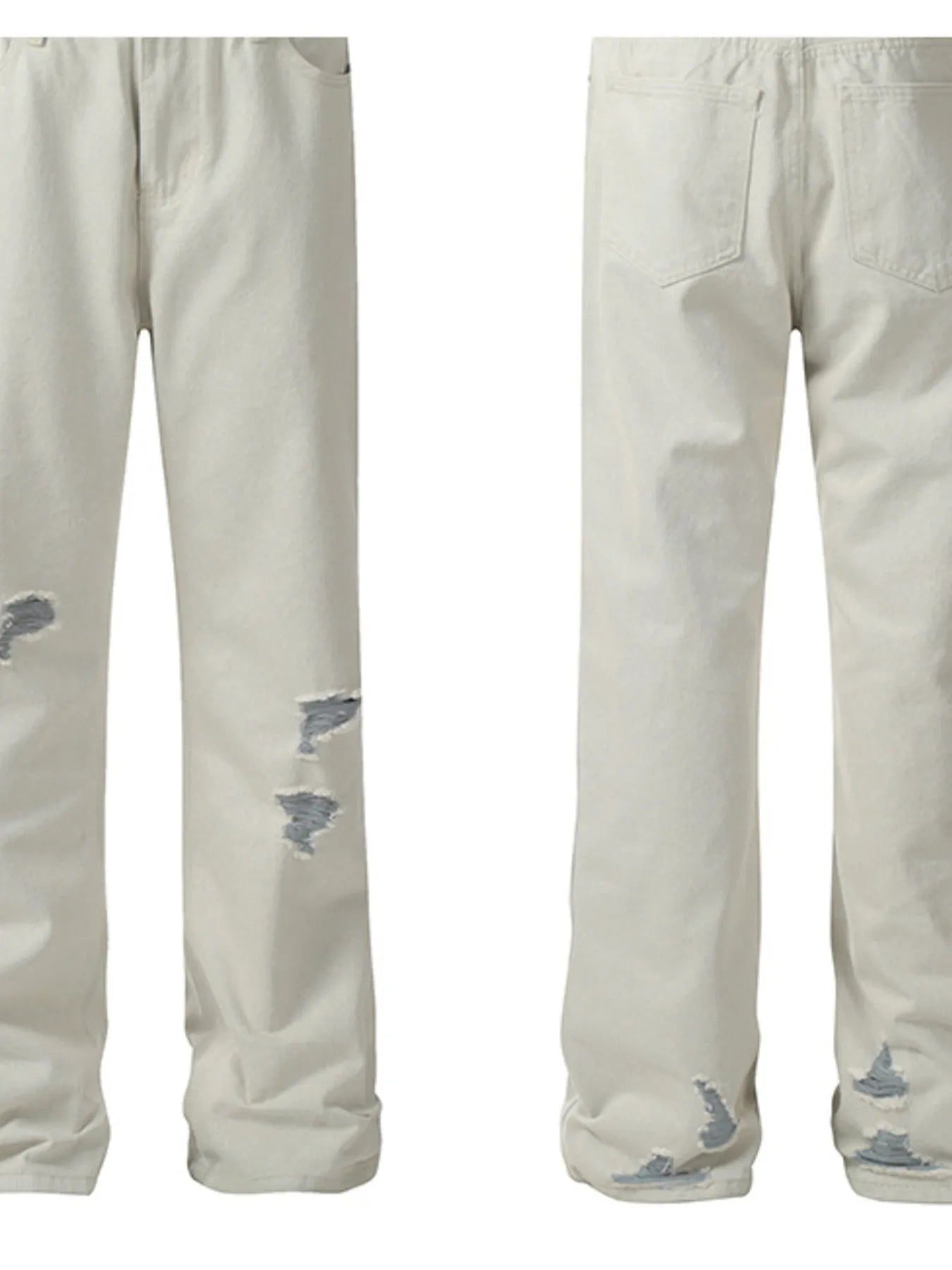 Men's White Distressed Wash Straight Leg Jeans front and back view