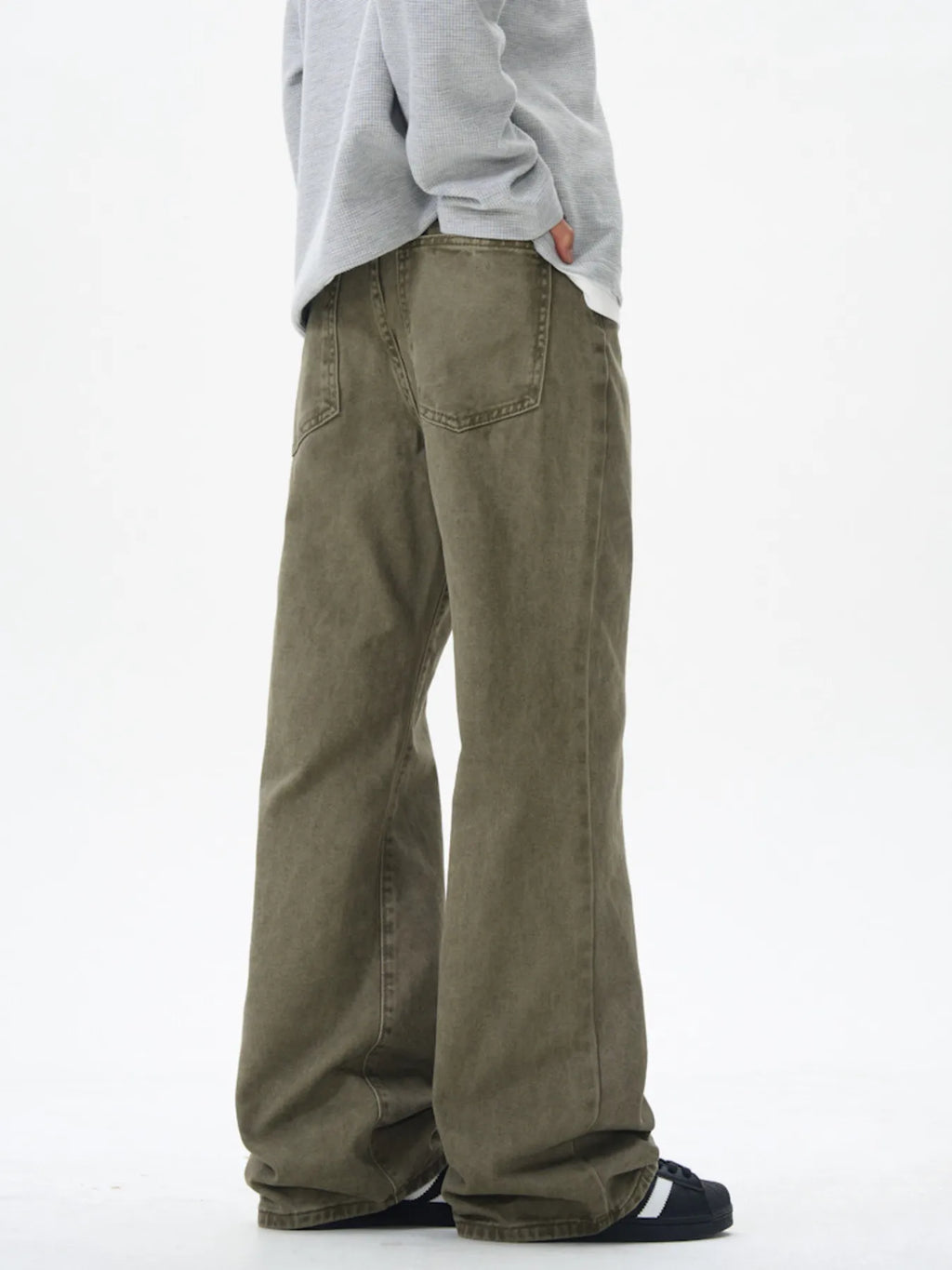Men's army green Streetline Flare Jeans back view 