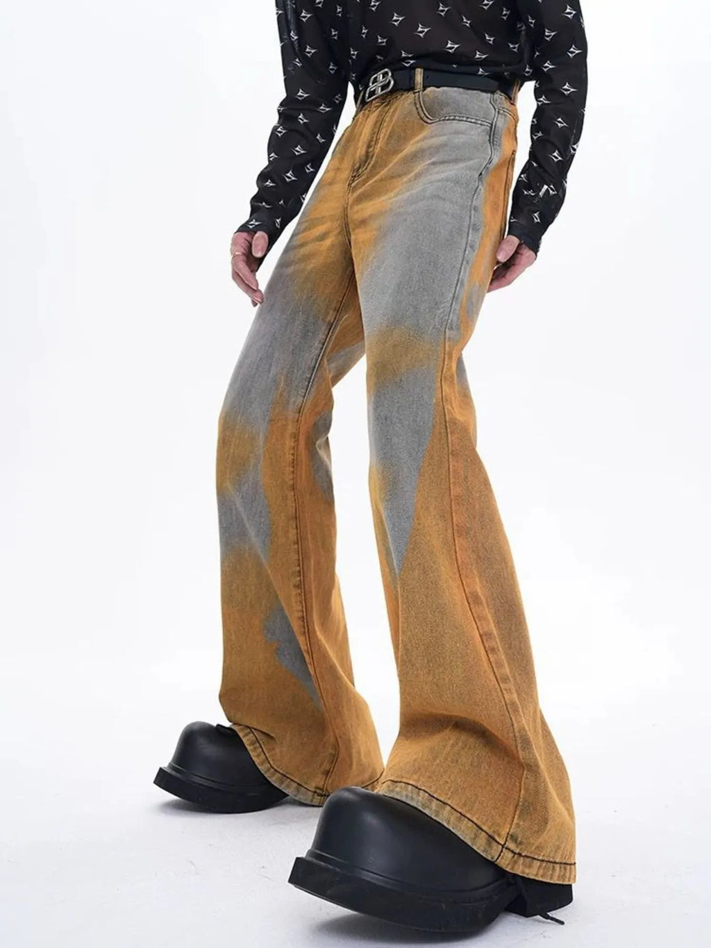 Men's Contrast Wide Leg Flare Whisker Jeans side left view