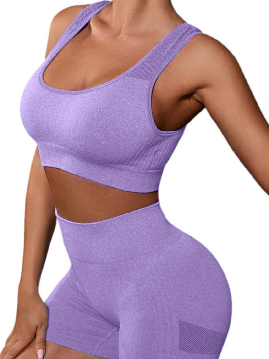 Women's Blue-Purple Cutout Back Tank and Shorts Active Set-Front