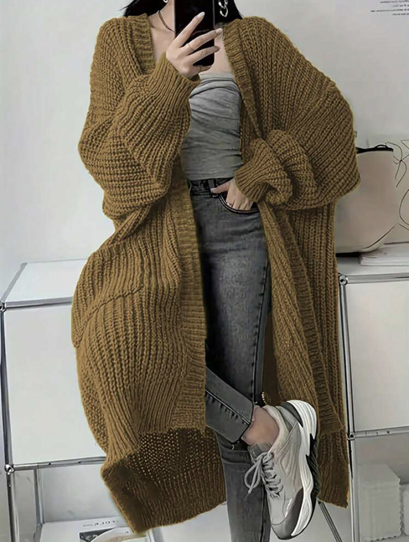Whispered Opulence: Loose Thick Knit Coat in Effortless Chromatic Grace
