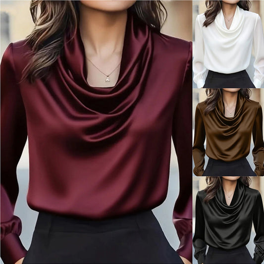 Cascading Elegance: Draped Neck Ruffle Blouse for Timeless Professional Poise