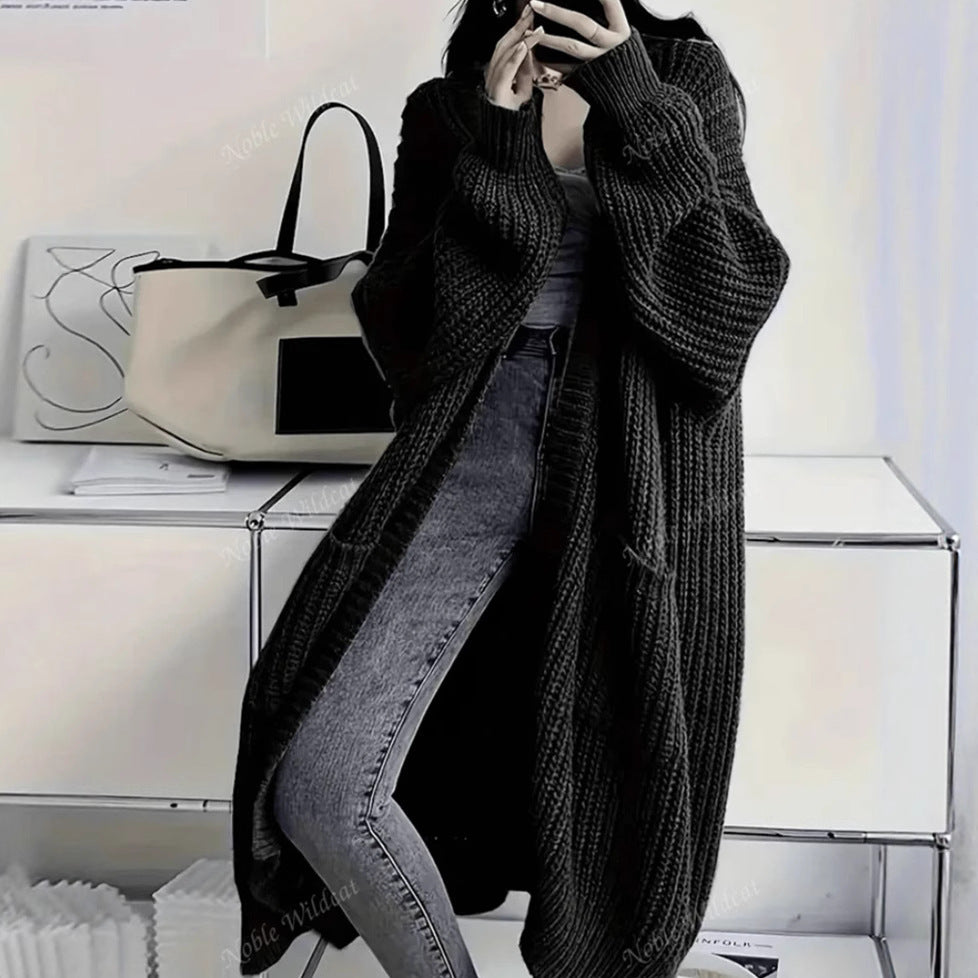Whispered Opulence: Loose Thick Knit Coat in Effortless Chromatic Grace
