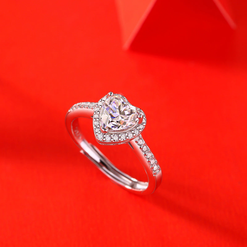 Closeup angle view of Moissanite CZ Heart 925 Sterling Silver Ring