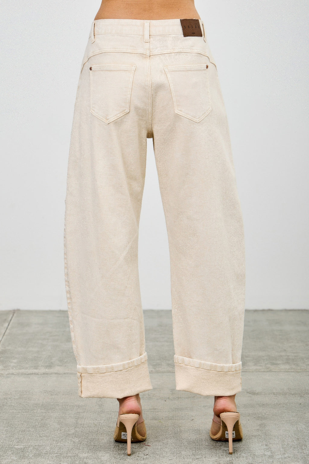 Beige western barrel jeans back view