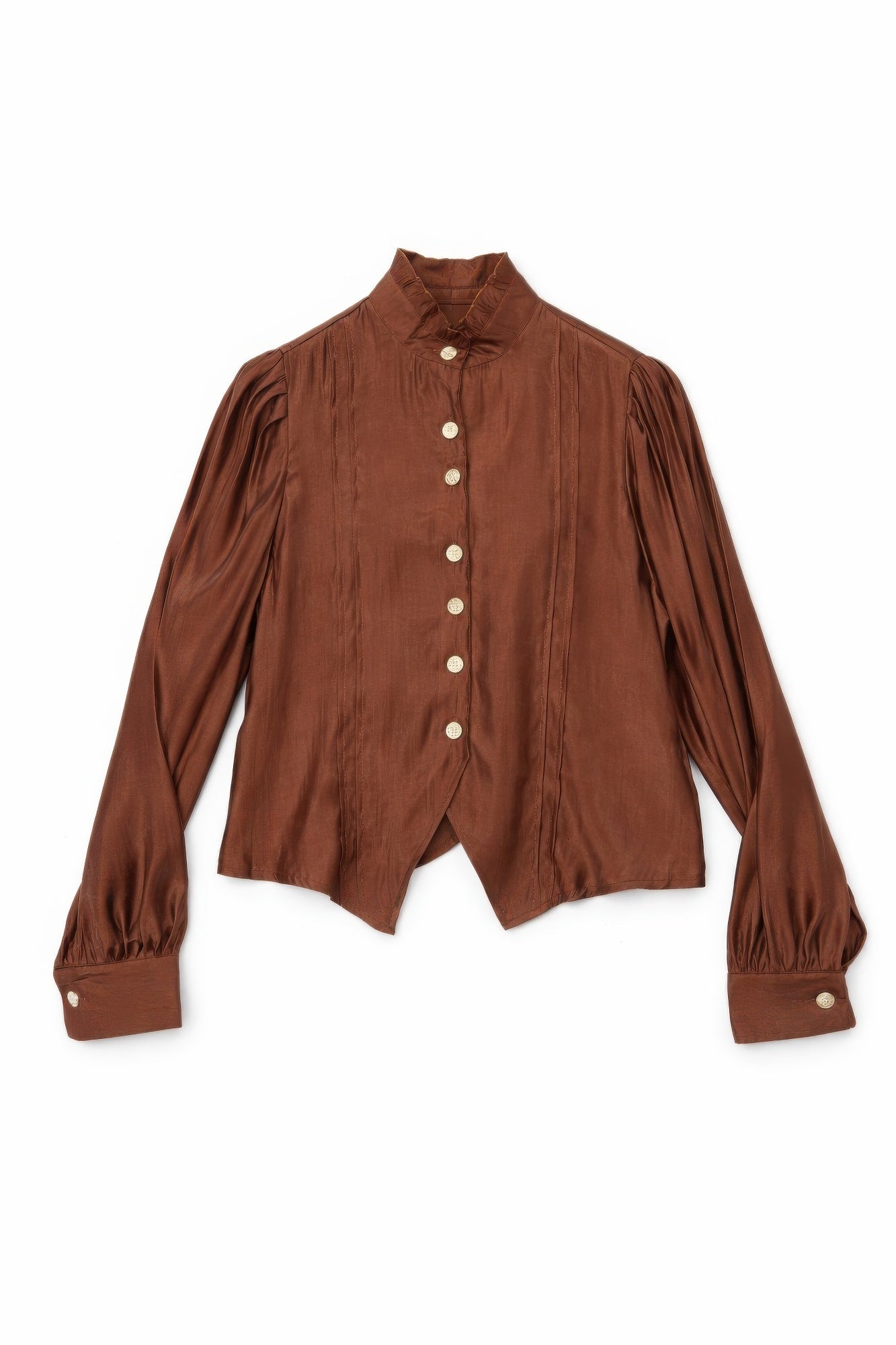 Brown Victorian blouse with long sleeves and buttons front