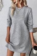  Casual Gray Textured Long Sleeve Shift Dress front view