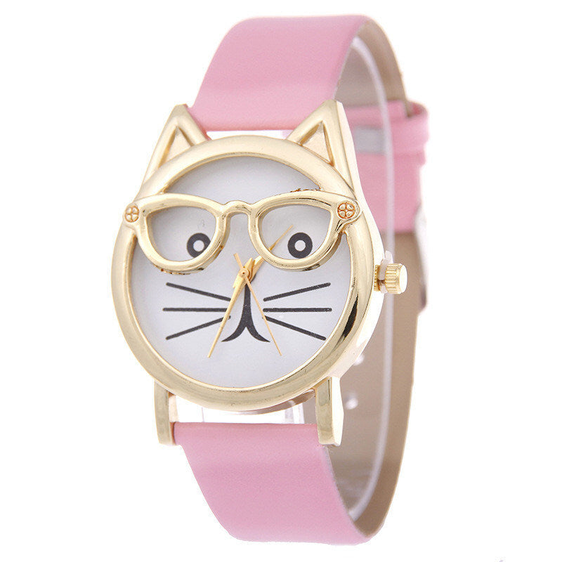 Women's Quartz Cat Cartoon Watch With Glasses