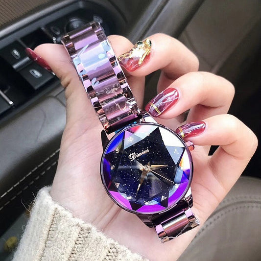 Fashionable Starry Sky Purple Steel Belt Women's Watch