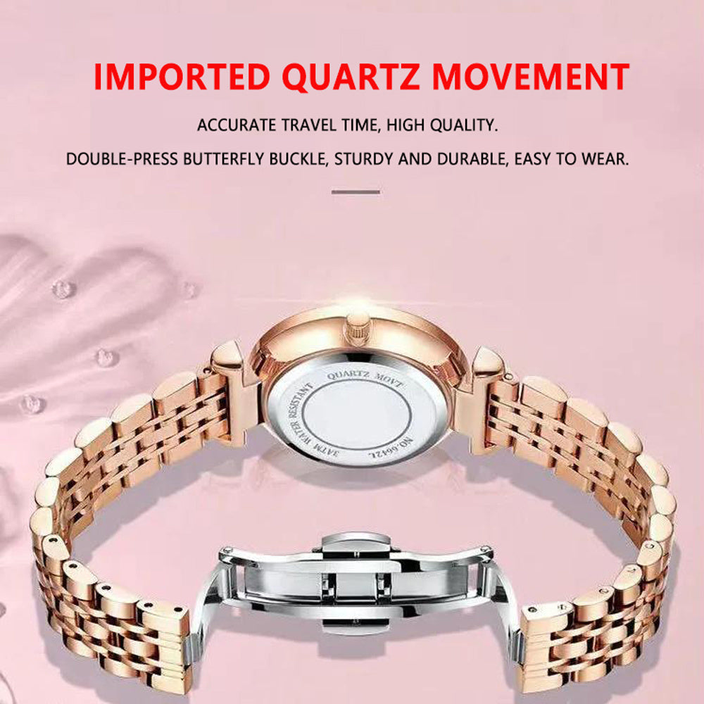 POEDAGAR Women's Mesh Rose Gold Luminous Watch