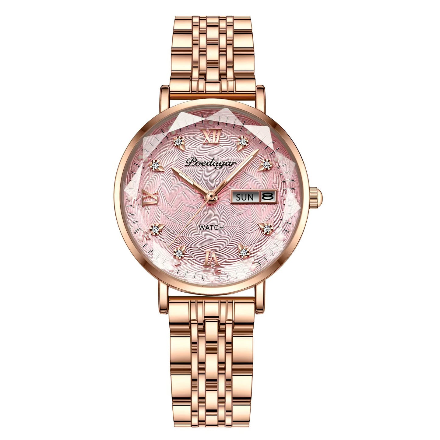 POEDAGAR Women's Mesh Rose Gold Luminous Watch